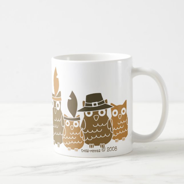 Taza De Café Lechuzas de Acción de Gracias (Derecha)