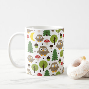 Taza De Café Lechuzas En El Bosque