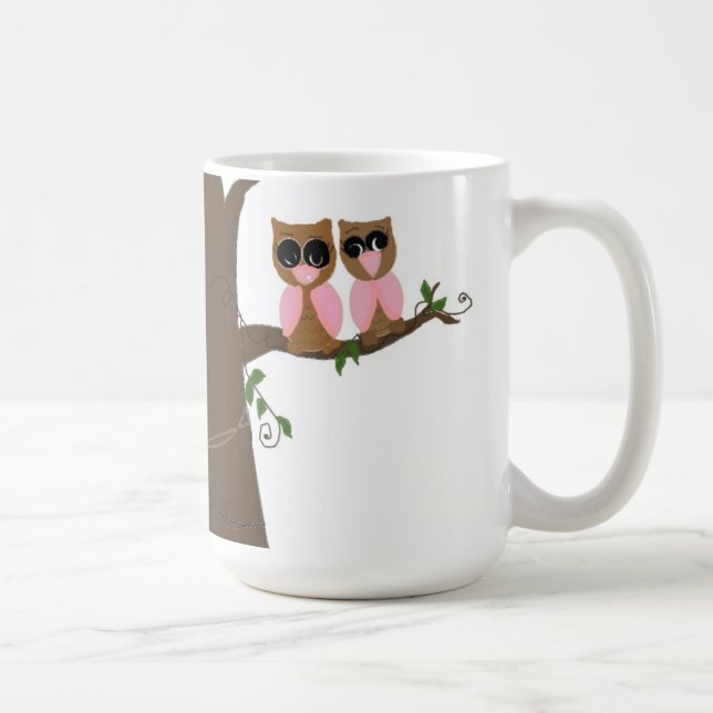 Taza De Café Lechuzas rosadas y marrones en una extremidad (Derecha)