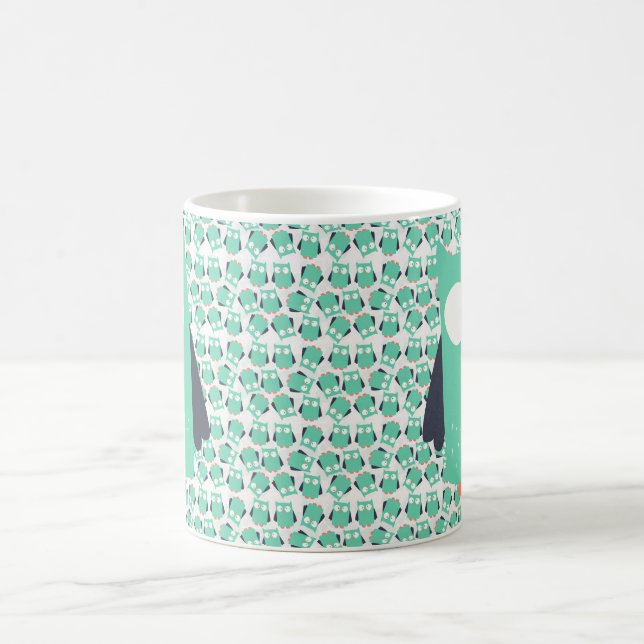 Taza De Café Lechuzas singulares verde azuladas (Centro)