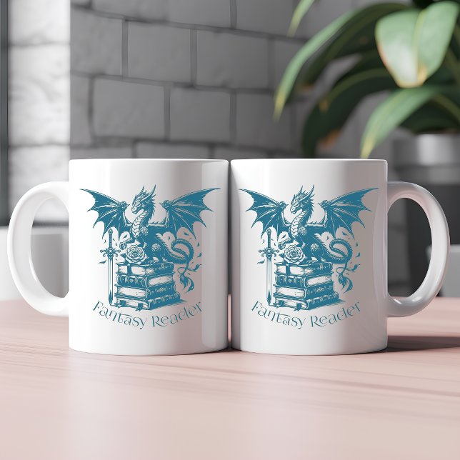 Taza De Café Lector de fantasía de Dragon and Books (Subido por el creador)