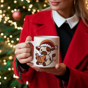 Taza De Café Lector de Navidad de vaca adorable 