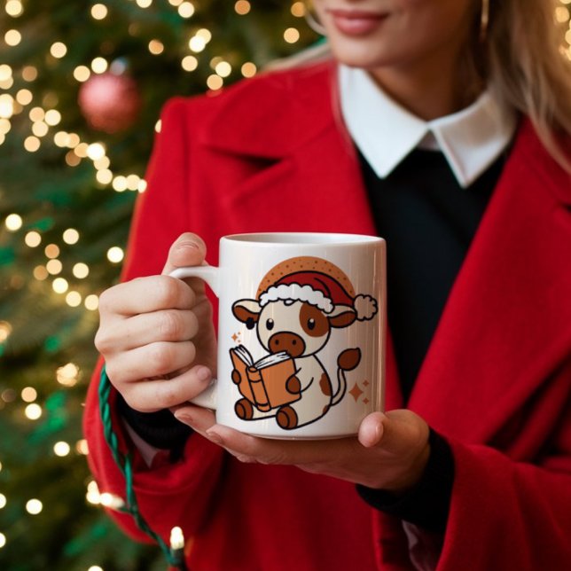 Taza De Café Lector de Navidad de vaca adorable  (Subido por el creador)