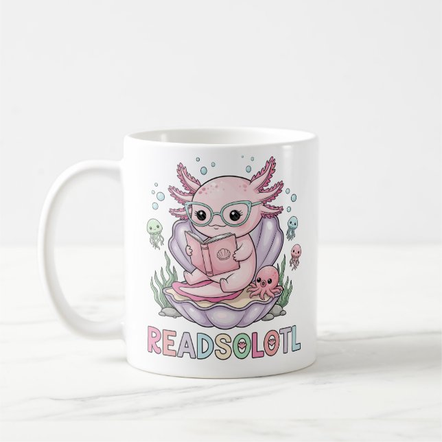 Taza De Café Lectura de Axolotl rosado suave (Izquierda)