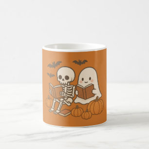 Taza De Café Lecturas de fantasía y esqueleto con calabazas