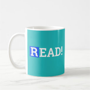 Taza De Café ¡LEE! Diseños de una palabra en azul cobalto y tur