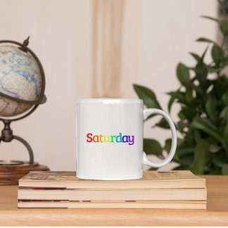 Taza De Café Leer el diseño ‘sábado’ en colores arcoiris