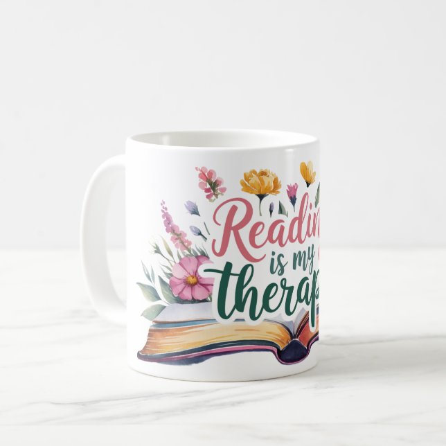 Taza De Café Leer es mi terapia Flor salvaje Bookish (Anverso izquierdo)