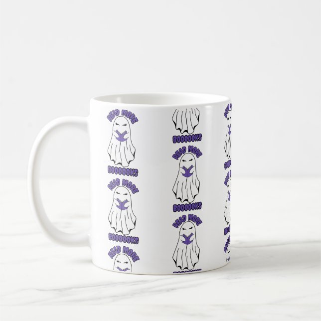 Taza De Café Leer más libros Halloween Ghost Purple (Izquierda)
