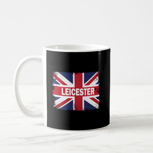 Taza De Café Leicester England City Con Bandera Del Reino Unido (Izquierda)