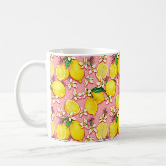 Taza De Café Lemon Blossom Pattern Pink Mug (Izquierda)