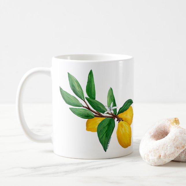 Taza De Café Lemon Leaf Watercolor Design | Fresh Citrus  (Con donut)