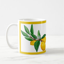 Taza De Café Lemon Leaf Watercolor Yellow Line Design | Citrus 