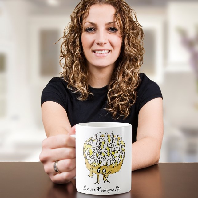 Taza De Café Lemon Meringue Pie Cute Personalizado (Cute lemon meringue pie cartoon art coffee mug for cake lovers)