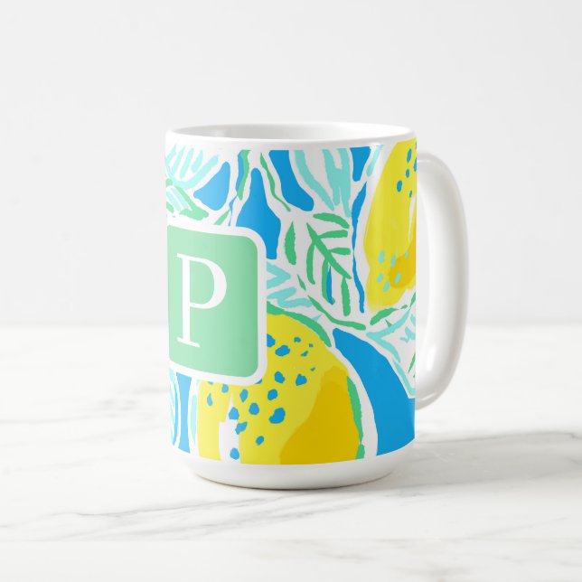Taza De Café Lemon Monograma Preppy Coffee Mug (Anverso derecho)