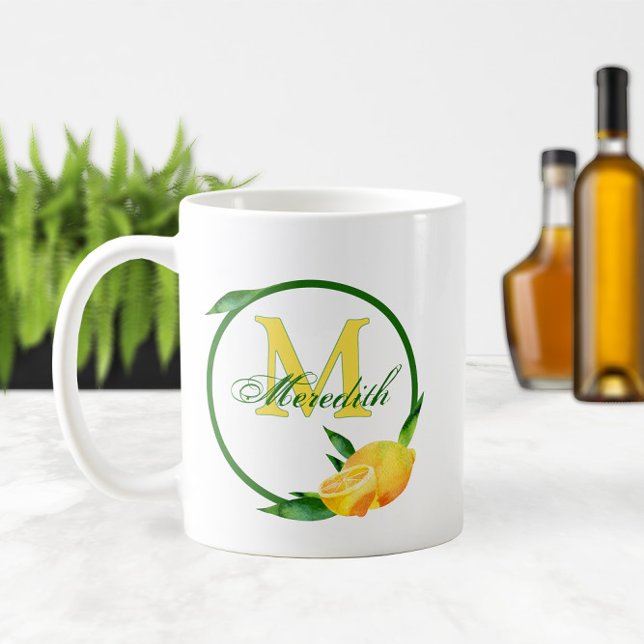 Taza De Café Lemones acuarelas 🍋 nombre ✨ y monograma (Watercolor Lemons 🍋✨ Name and Monogram Coffee Mug
)