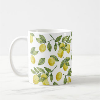 Taza De Café Lemones acuáticos de verano amarillo con hojas ver