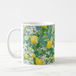 Taza De Café Lemones y flores blancas