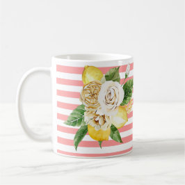Taza De Café Lemones y rosas con franjas rosas