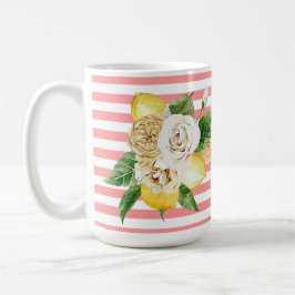 Taza De Café Lemones y rosas con franjas rosas