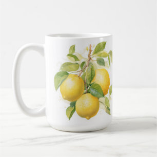 TAZA DE CAFÉ LEMONIOS AMARILLOS REALISTAS EN LAS RAMAS DE LEMON