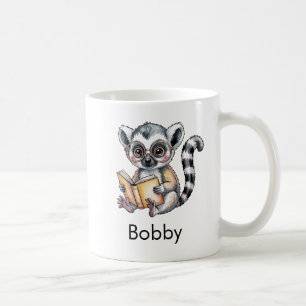 Taza De Café Lémur Adorable Leyendo un Libro Personalizado