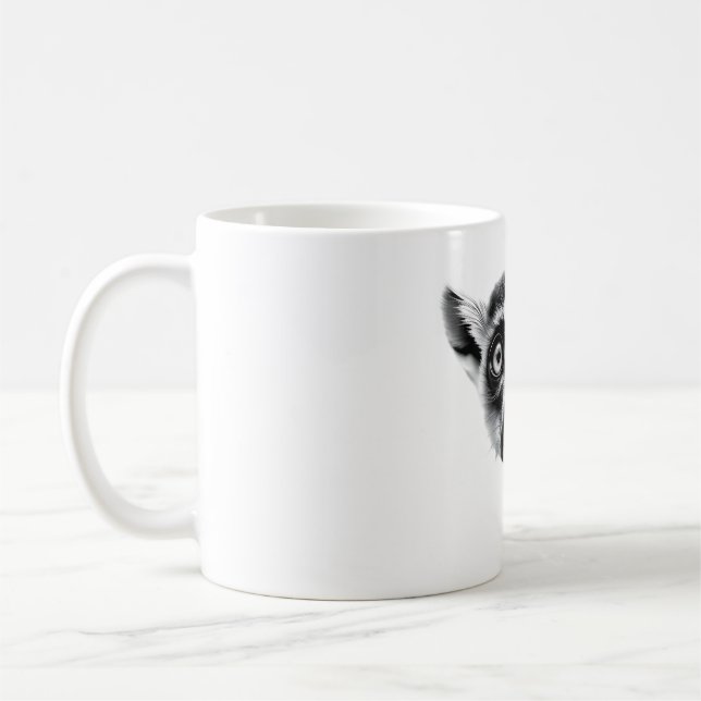 Taza De Café Lemur Catta Head Black White T-Shirt (Izquierda)