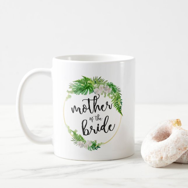 Taza De Café Leña tropical de hojas de palma madre de la novia (Con donut)