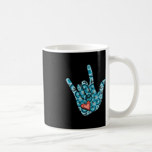 Taza De Café Lenguaje de Rótulo ASL te amo a ti Gesture Heart D (Derecha)
