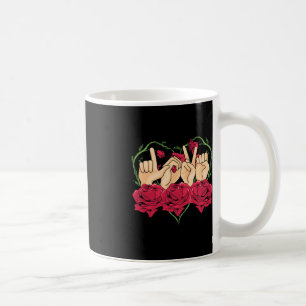 Taza De Café Lenguaje de Rótulo de amor Rosa de corazón ASL Con