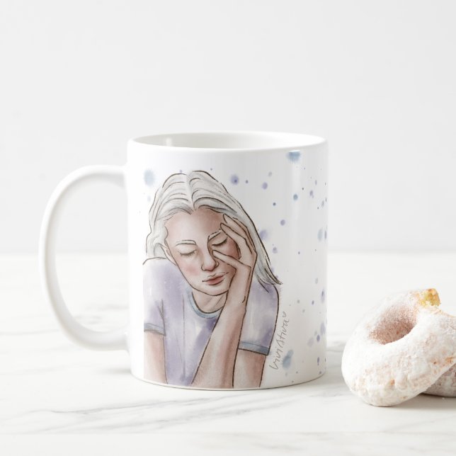 Taza De Café Lentamente Abajo Mug | Blue Splash & Chica (Con donut)