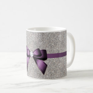 Taza De Café Lentejuelas glamorosas elegantes, arco púrpura y