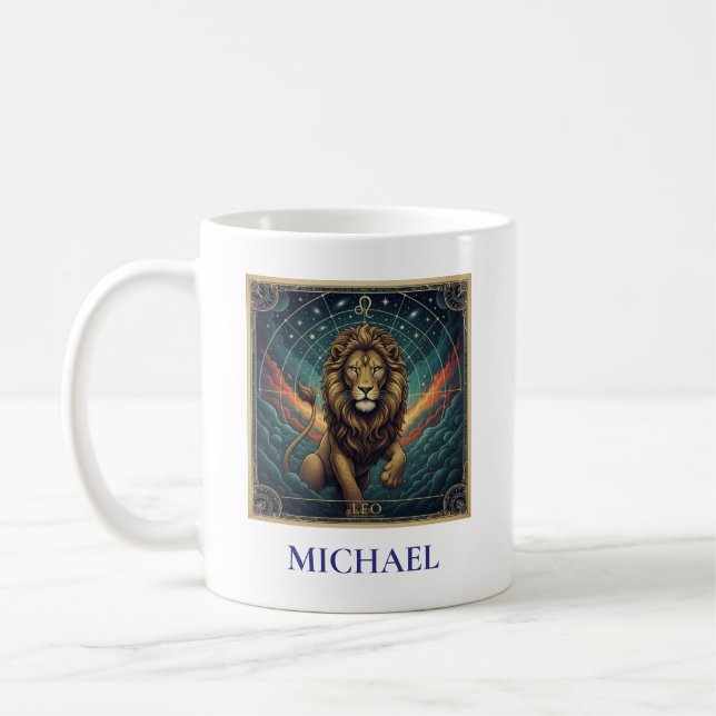 Taza De Café Leo Blue Celestial Zodiac (Izquierda)