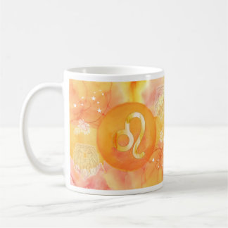 Taza De Café Leo Golden Watercolor Astrología Zodiac Rótulo Mug