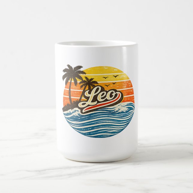 Taza De Café Leo Retro Sunset Name Design (Centro)