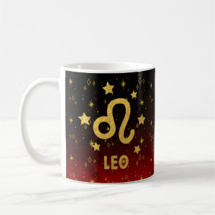 Taza De Café Leo Zodiac Rojo y Negro Astrología Mug