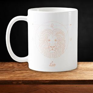 Taza De Café Leo Zodiaco Arte de Línea Blanco Melocotón