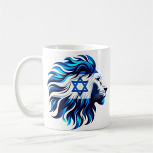 Taza De Café León azul majestuoso de Judá con Estrella de David