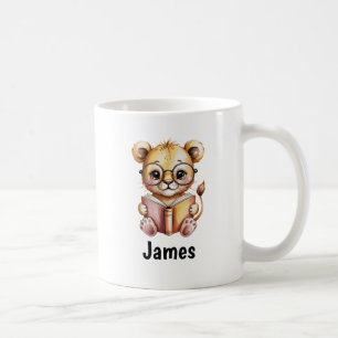 Taza De Café León Bonito Leyendo un Libro Personalizado