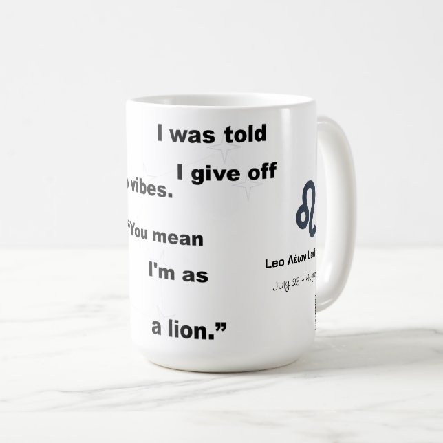 Taza De Café León de estrella de Leo texto ingenioso para uso d (Anverso derecho)