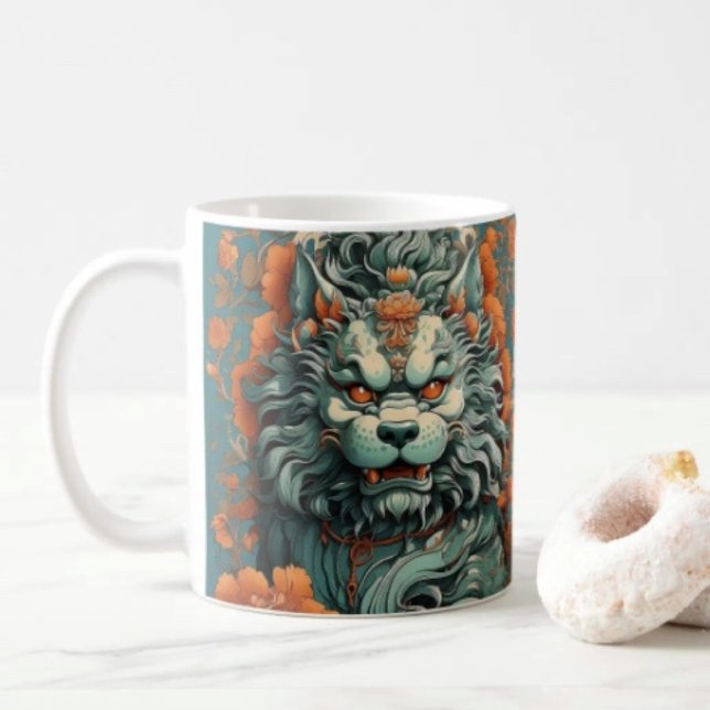 Taza De Café León de la Flu Sabiduría  (Asian Lion Head  mug available in 11 oz & 15 oz. Microwave and dishwasher safe. 
)