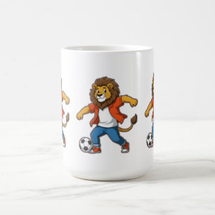 Taza De Café León Driblando una Pelota de Fútbol   Poder, Habil