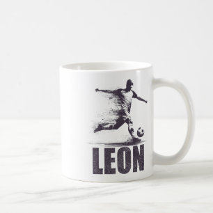 Taza De Café Leon Fútbol Chicos Personalizado Primer Nombre Leo
