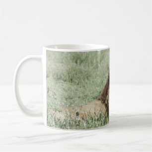 TAZA DE CAFÉ LEÓN SOBRE LA GRASA VERDE DURANTE EL DÍA