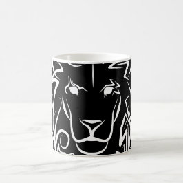 Taza De Café León tribal blanco y negro