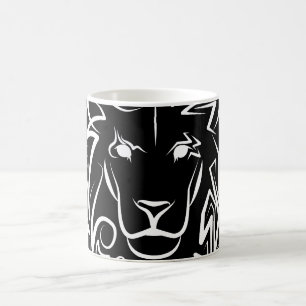 Taza De Café León tribal blanco y negro