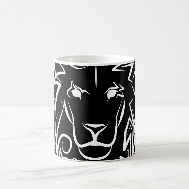 Taza De Café León tribal blanco y negro (Centro)
