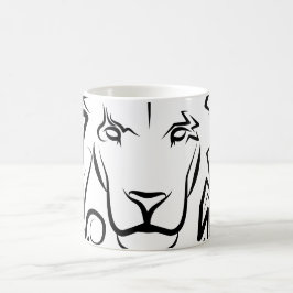 Taza De Café León tribal blanco y negro