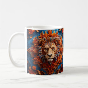 Taza De Café León vibrante con motivos florales