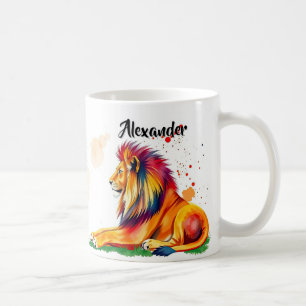 Taza De Café León vibrante con salpicaduras de pintura Broche d